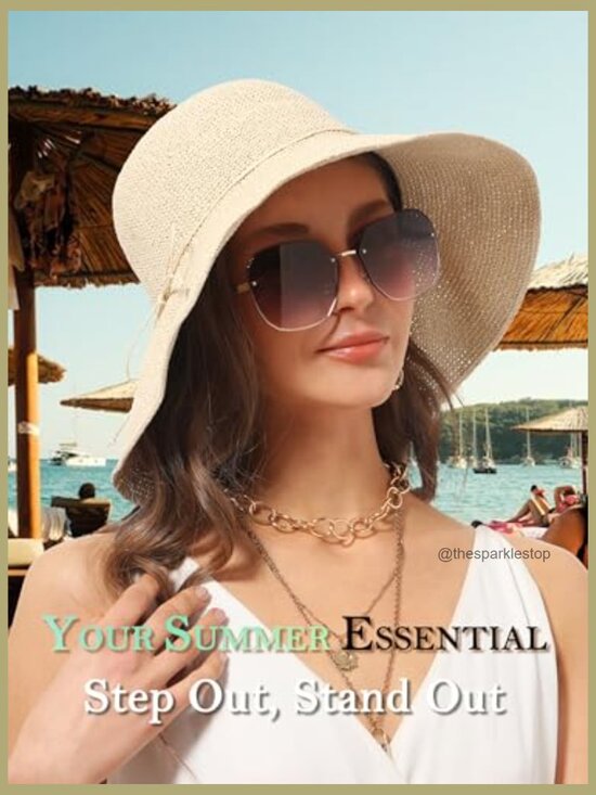 Straw Bucket Hat Wide Brim Packable UV Protection Travel Summer Cap